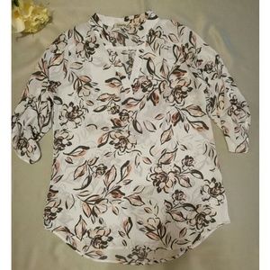 WHITE Floral Print 3/4 Sleeve Blouse | L